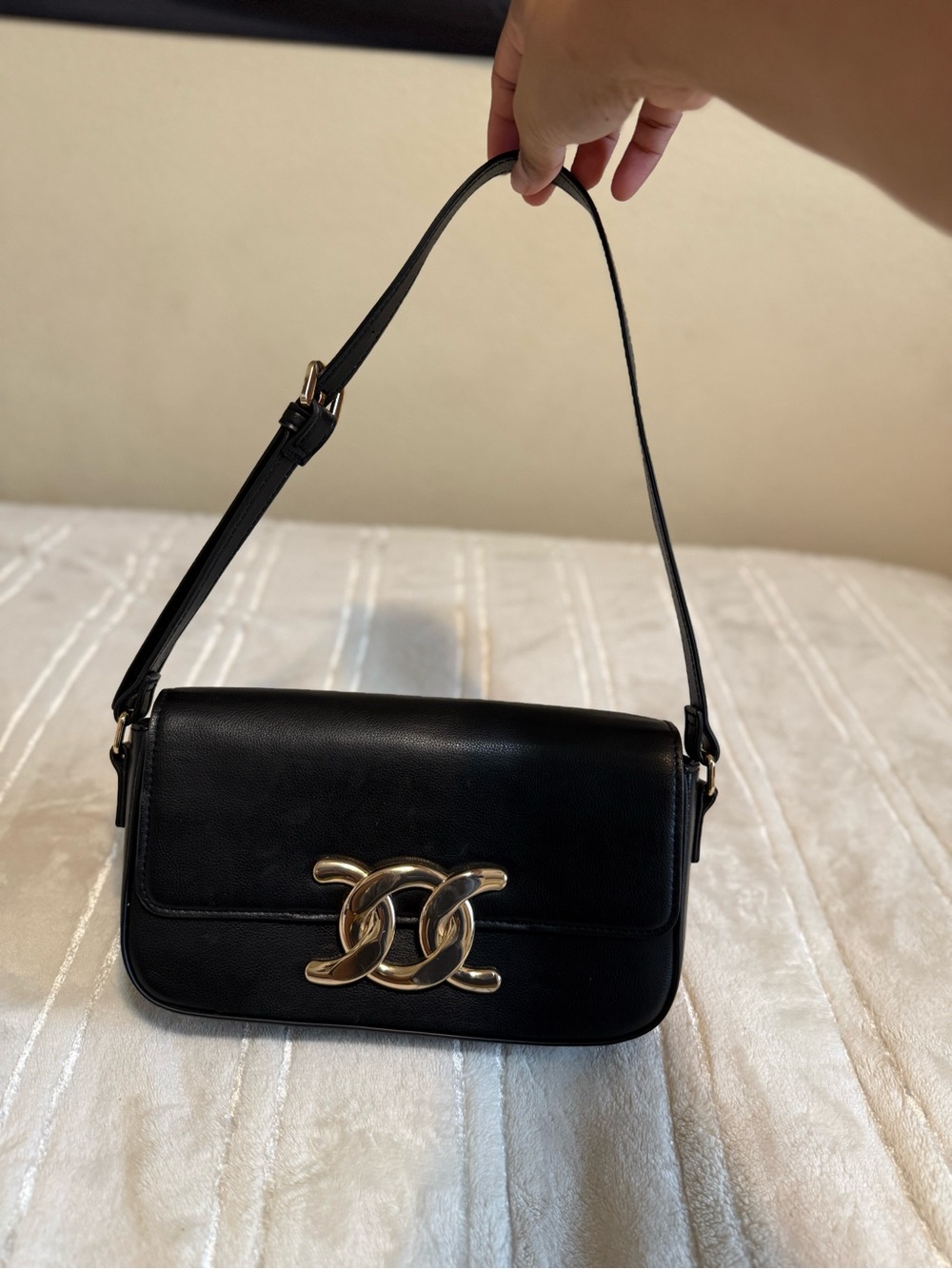 H&M Black Shoulder Bag with Gold Hardware